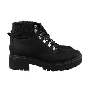 Top Moda Shoes Womens 7.5 Ankle Boots Black Lace Up Chunky Block Heel Winter